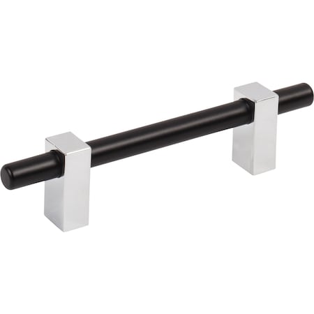 Jeffrey Alexander 96 Mm Center-To-Center Matte Black W/ Polished Chrome Larkin Cabinet Bar Pull 478-96MBPC